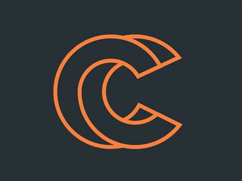 the letter c in an orange and black circle on a dark background with ...