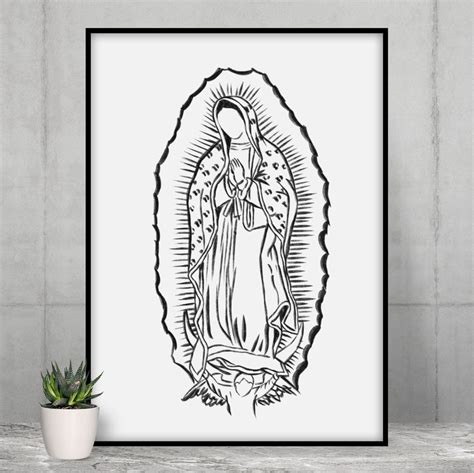 Our Lady of Guadalupe Chalk Line Drawing Print Catholic Art Hand Drawn ...