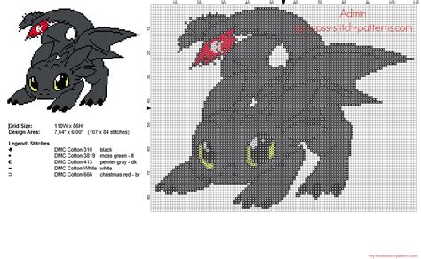 El dragón Furia Nocturna de Cómo entrenar a tu dragón patron punto de cruz | Ideas para el hogar ...