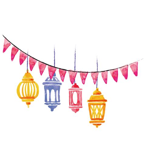 Free Colorful festival decorations with lanterns isolated on transparent background for ramadan ...