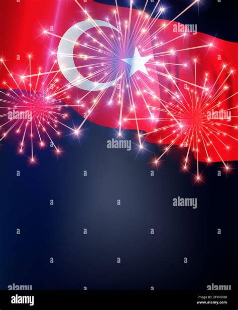 flag of Turkey on the background of the holiday, victory, fireworks. Vector Illustration Stock ...