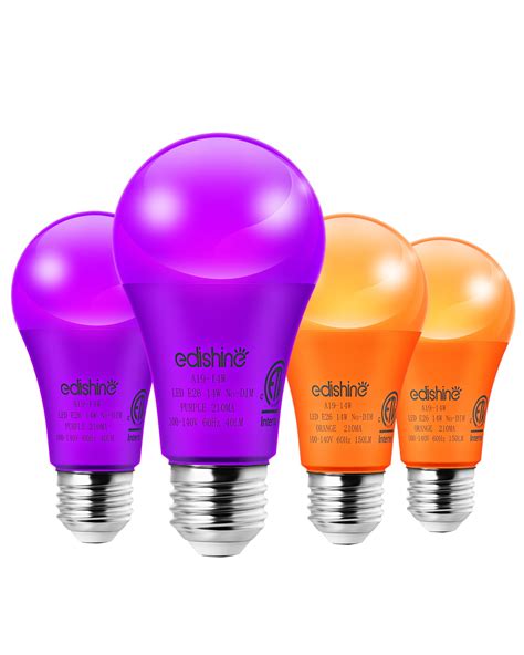 EDISHINE Purple+Orange LED Light Bulbs for Christmas Holiday Party Decoration, A19 14W LED Bulbs ...