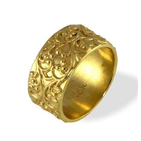 Filigree Wedding Band , Vintage Style Ring , Wide Wedding , Band , Yellow Gold , Women's Wedding ...