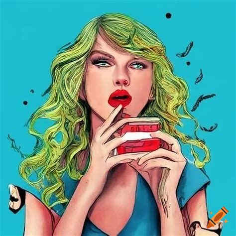 Colorful funny illustration of taylor swift on a smartphone on Craiyon