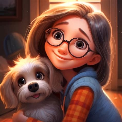 Premium Photo | A cartoon girl hugging her dog A llustration girl and dog