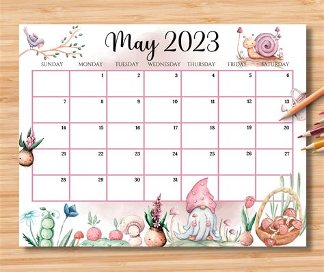 Editable May 2023 Calendar Hello Spring With Cute Gnome & - Etsy Hong Kong