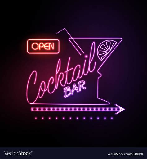 Neon sign cocktail bar vector image on VectorStock | Neon signs, Neon bar signs, Neon