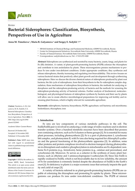 (PDF) Bacterial Siderophores: Classification, Biosynthesis ...