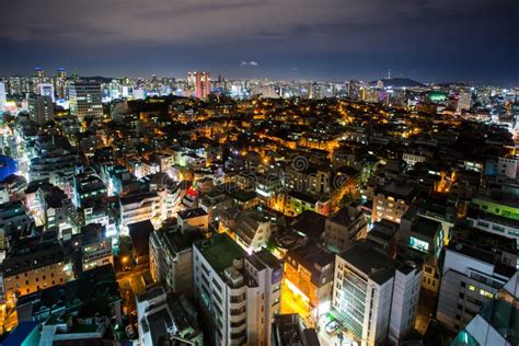 Seoul Skyline at Night editorial photography. Image of hill - 76563422