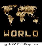 48 Golden Dotted World Continent Map Clip Art | Royalty Free - GoGraph