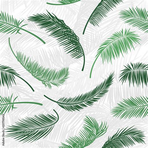 Tropical green palm tree leaves in seamless pattern. Vector pattern for print design, wallpaper ...