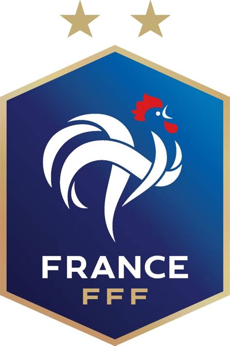 the france fff logo is shown in gold and blue with a red rooster on it's head