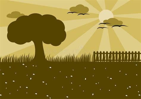 Countryside Silhouette stock illustration. Illustration of fence - 9146903