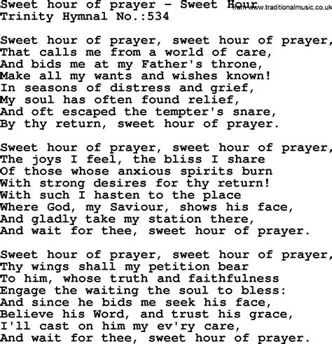 Trinity Hymnal Hymn: Sweet Hour Of Prayer--Sweet Hour - lyrics, midi ...