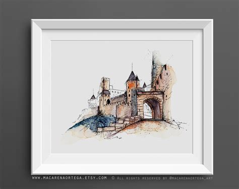 Carcassonne Painting Art Prints France Sketching Watercolor - Etsy