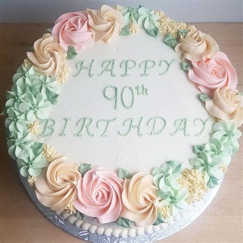 Floral birthday cake 90th birthday Buttercream | 90th birthday cakes, Grandma birthday cakes, 80 ...