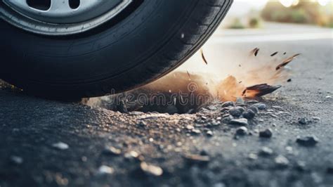 The Car Fell into a Hole on the Road Stock Illustration - Illustration of pothole, broken: 305088840