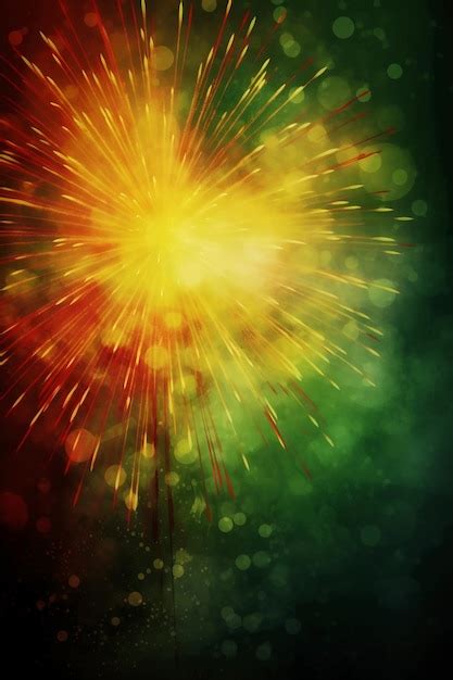 Premium AI Image | A colorful fireworks display with a green background and a red and yellow ...