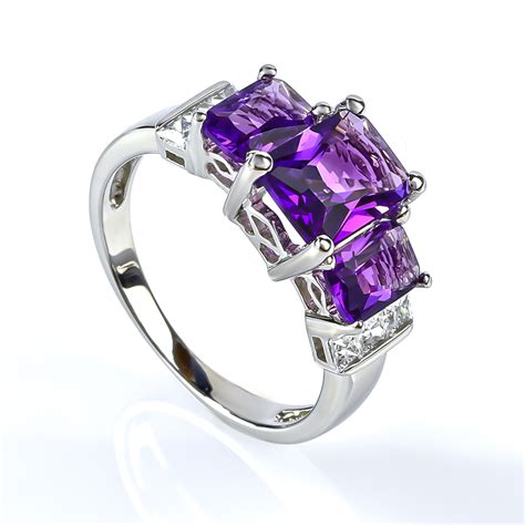 3 Stone Amethyst Sterling Silver Ring