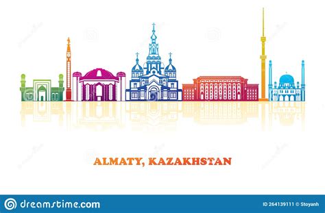 Colourfull Skyline Panorama of City of Almaty, Kazakhstan Stock Vector ...