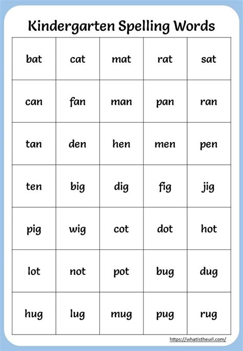 Kindergarten Spelling Words Charts - Your Home Teacher | Kindergarten ...