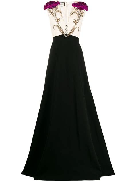 Gucci Floral Appliqué Evening Dress - Farfetch | Dresses, Fashion ...