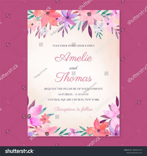 Watercolor Floral Wedding Invitation Painted Floral Stock Illustration ...