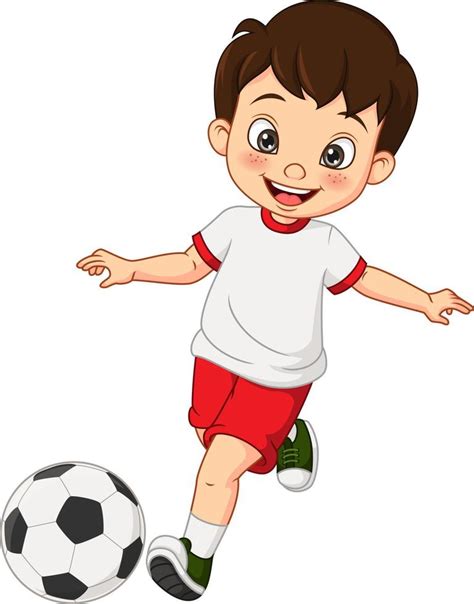 niño pequeño de dibujos animados jugando al fútbol 5113061 Vector en ...