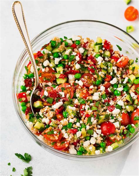 Italian Farro Salad with Feta and Tomatoes - WellPlated.com