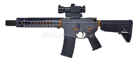 Left Side SBR AR15 / M16 with Collapsible Stock, 10` Barrel with Large Muzzle Device Stock Photo ...