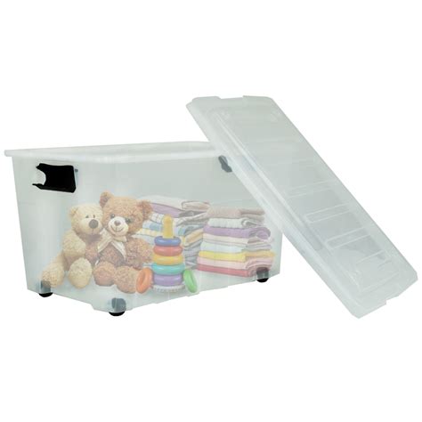 65L Large Storage Box with Lid & Wheels - Plastic Stackable Box