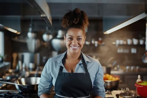 Premium AI Image | Beautiful Black Female Chef cook in Restaurant Kitchen