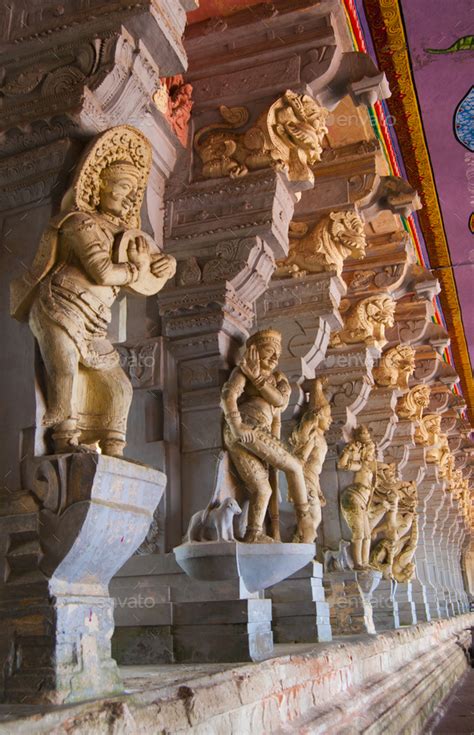 Corridors of Ramanathaswamy temple, Rameswaram, Tamil Nadu, India. Stock Photo by crshelare