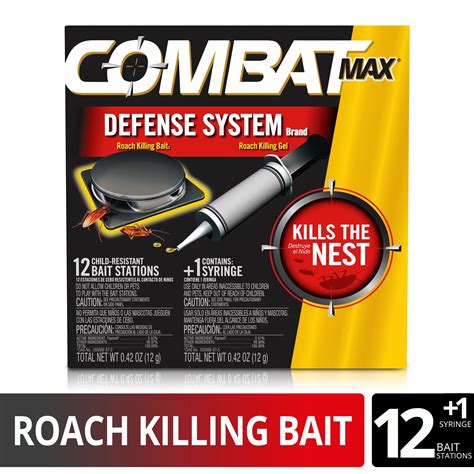 Combat Max Defense System Brand, Small Roach Killing Bait 12 Count and Roach Killing Gel 1 Count ...