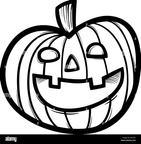 Black and White Cartoon Illustration of Spooky Halloween Pumpkin Clip Art for Coloring Book ...