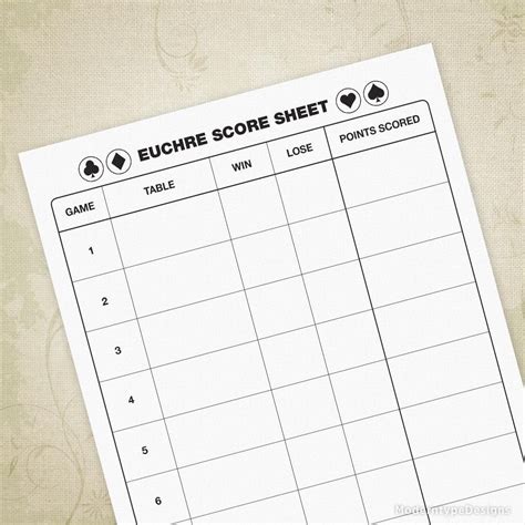 Euchre Score Sheet Printable