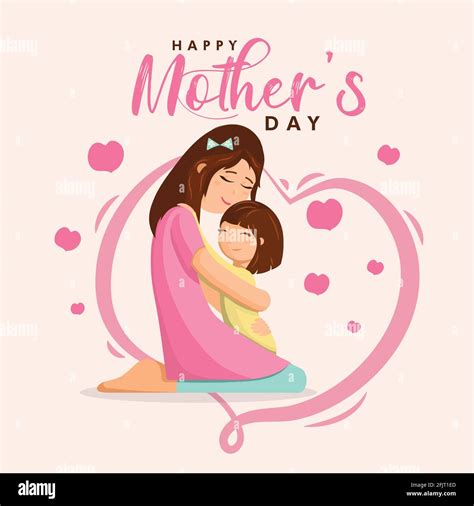 Happy Mother's Day poster, Mom and child love illustration, mothers ...