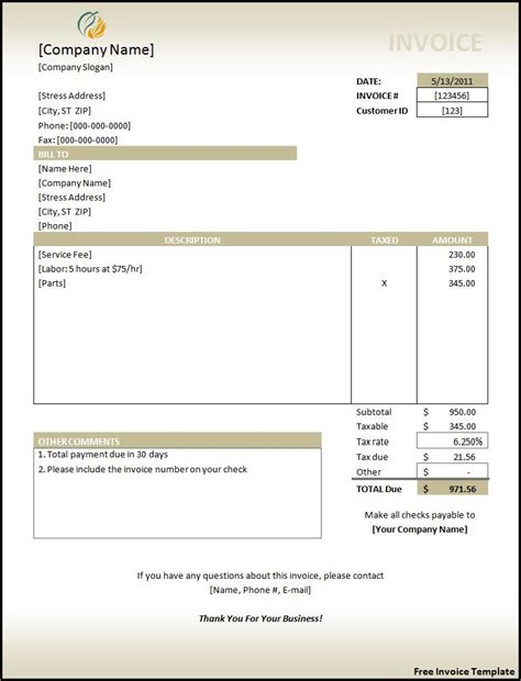 Free Invoice Template | Free Word Templates