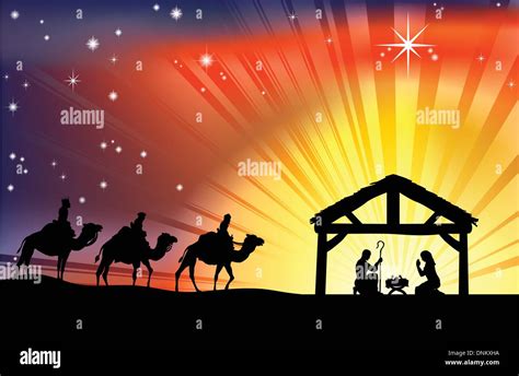 Illustration of traditional Christian Christmas Nativity scene with the ...