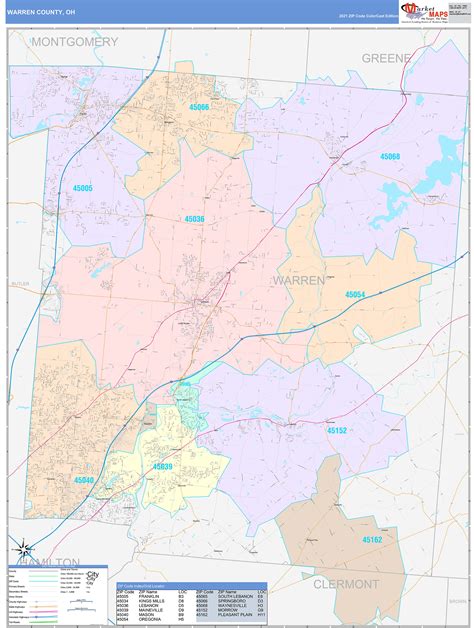 Warren County, OH Wall Map Color Cast Style by MarketMAPS - MapSales.com