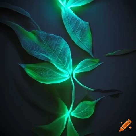 Glowing leaf on black background on Craiyon