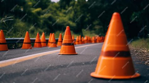 Premium AI Image | Traffic cones and warning signs on the side