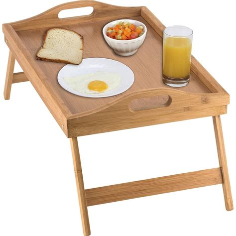 Homritus Bed Tray table with folding legs, and breakfast tray Bamboo bed table and bed tray with ...