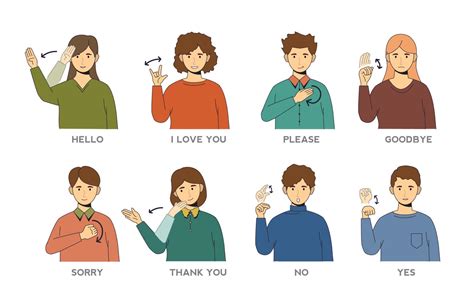 Sign Language Greetings and Thank you Collection 10721899 Vector Art at Vecteezy