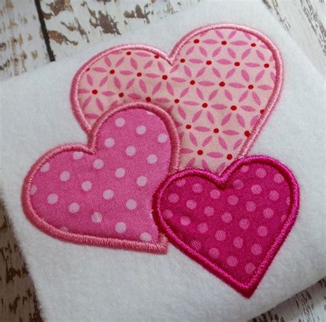 Applique Heart machine embroidery design file Trio hearts