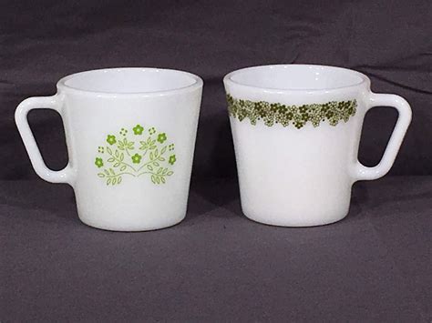 Vintage Pyrex Mugs, Decorative Green & White Coffee Cups, Crazy Daisy Mug, Honeydew Summer ...