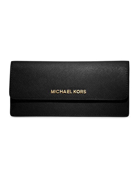 Michael Kors Michael Jet Set Travel Flat Wallet in Black | Lyst