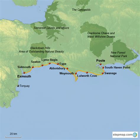 StepMap - Jurassic Coast Path - Landkarte für Great Britain