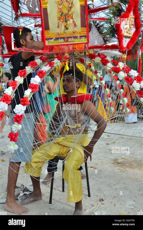 Hindu Thaipusam festival: pierced devotee in Singapore preparing for ...