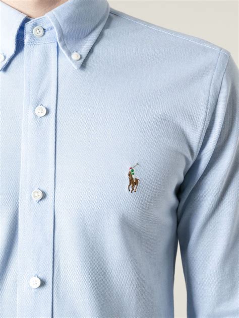 Polo ralph lauren Logo Embroidered Classic Shirt in Blue for Men | Lyst